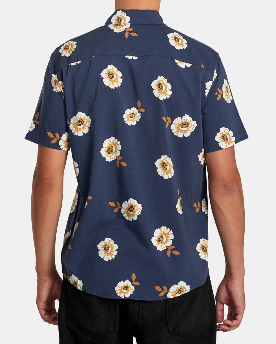 Moody Blue Rvca Botanical Short Sleeve Men's T shirt | BUSSO56924