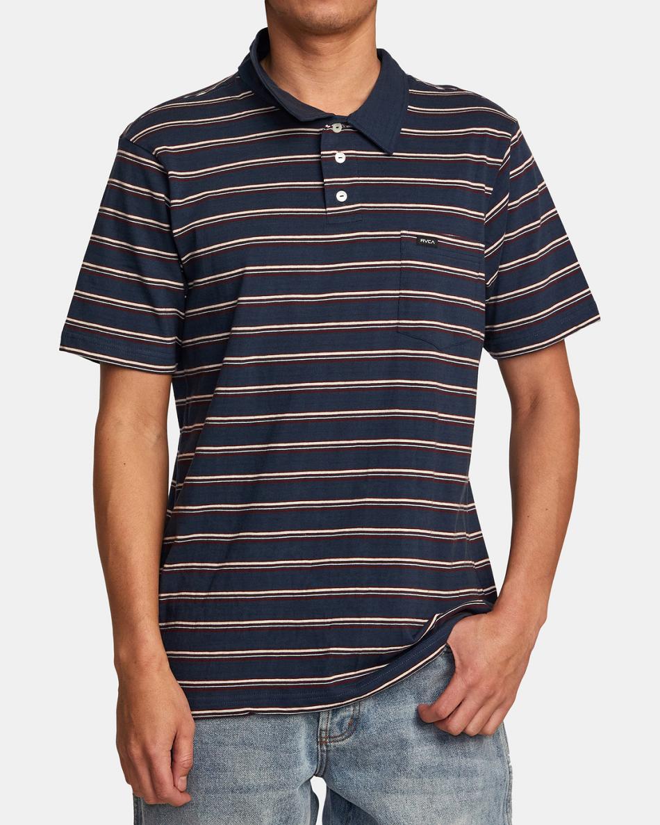 Moody Blue Rvca Cassady Stripe Polo Men's T shirt | XUSBH59298