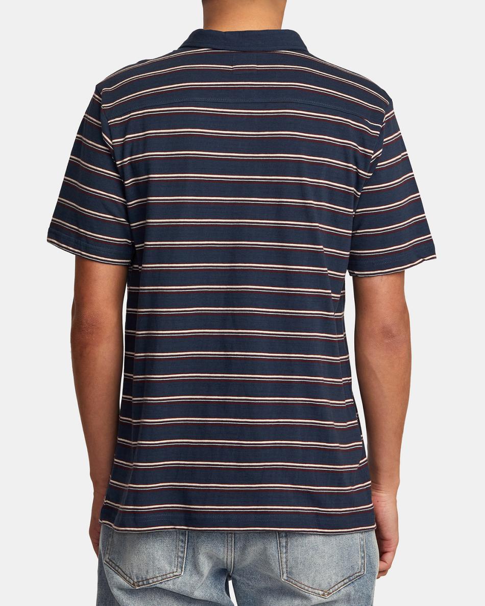 Moody Blue Rvca Cassady Stripe Polo Men's T shirt | XUSBH59298