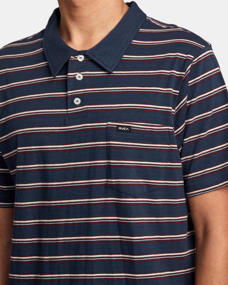 Moody Blue Rvca Cassady Stripe Polo Men's T shirt | XUSBH59298