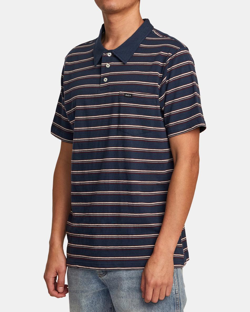 Moody Blue Rvca Cassady Stripe Polo Shirt Men's Short Sleeve | LUSSX73142