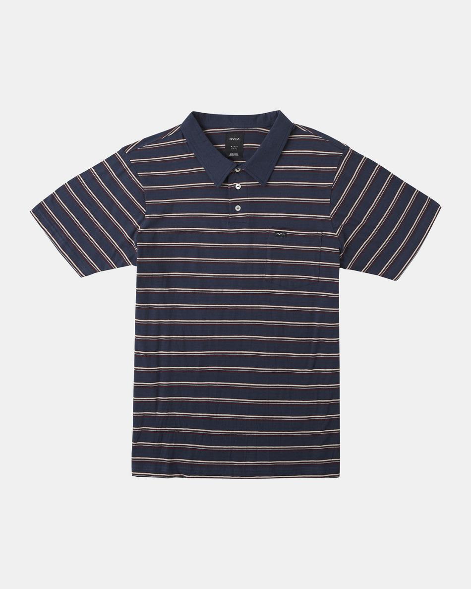 Moody Blue Rvca Cassady Stripe Polo Shirt Men\'s Short Sleeve | LUSSX73142