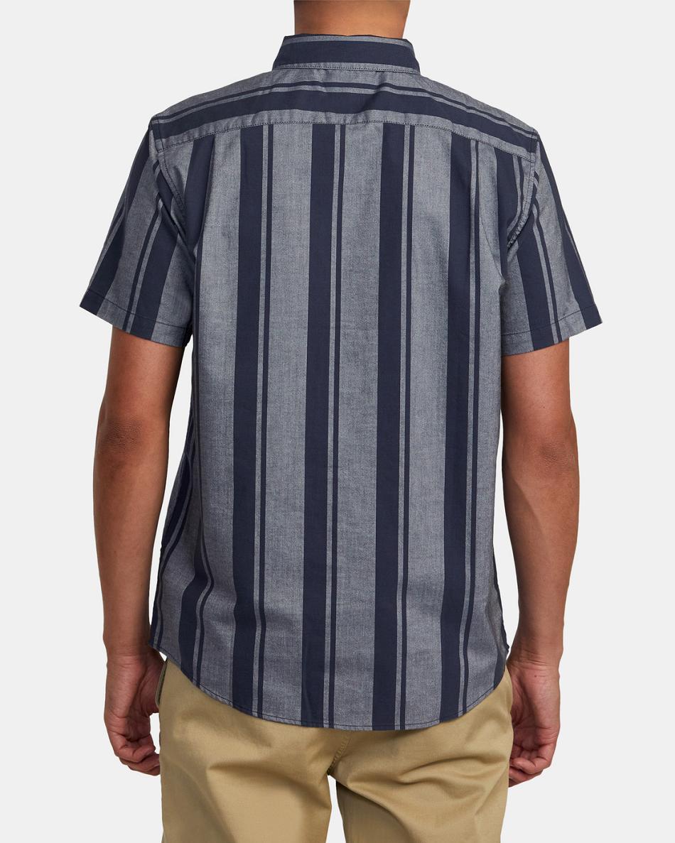 Moody Blue Rvca Do Stretch Stripe Short Sleeve Men's T shirt | BUSSD88221