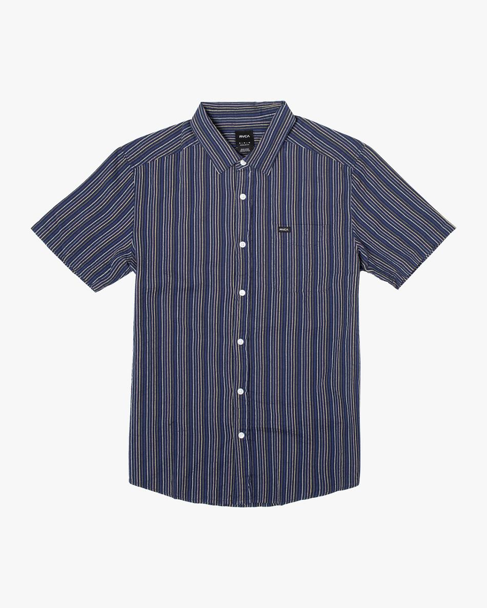 Moody Blue Rvca Endless Seersucker Short Sleeve Boys\' Shirts | SUSVO18632