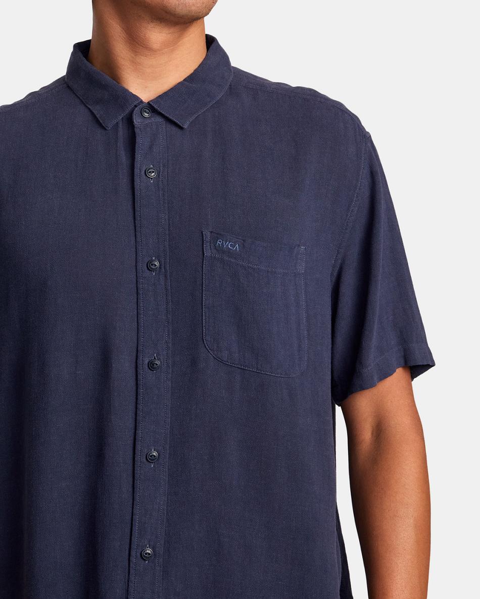 Moody Blue Rvca PTC Woven Short Sleeve Men's T shirt | USNEJ48260