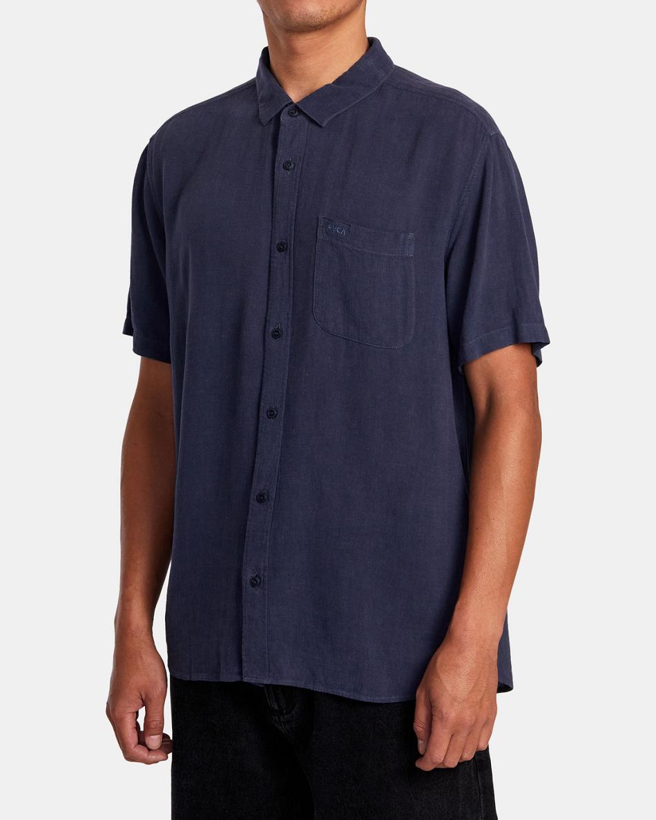 Moody Blue Rvca PTC Woven Short Sleeve Men's T shirt | USNEJ48260
