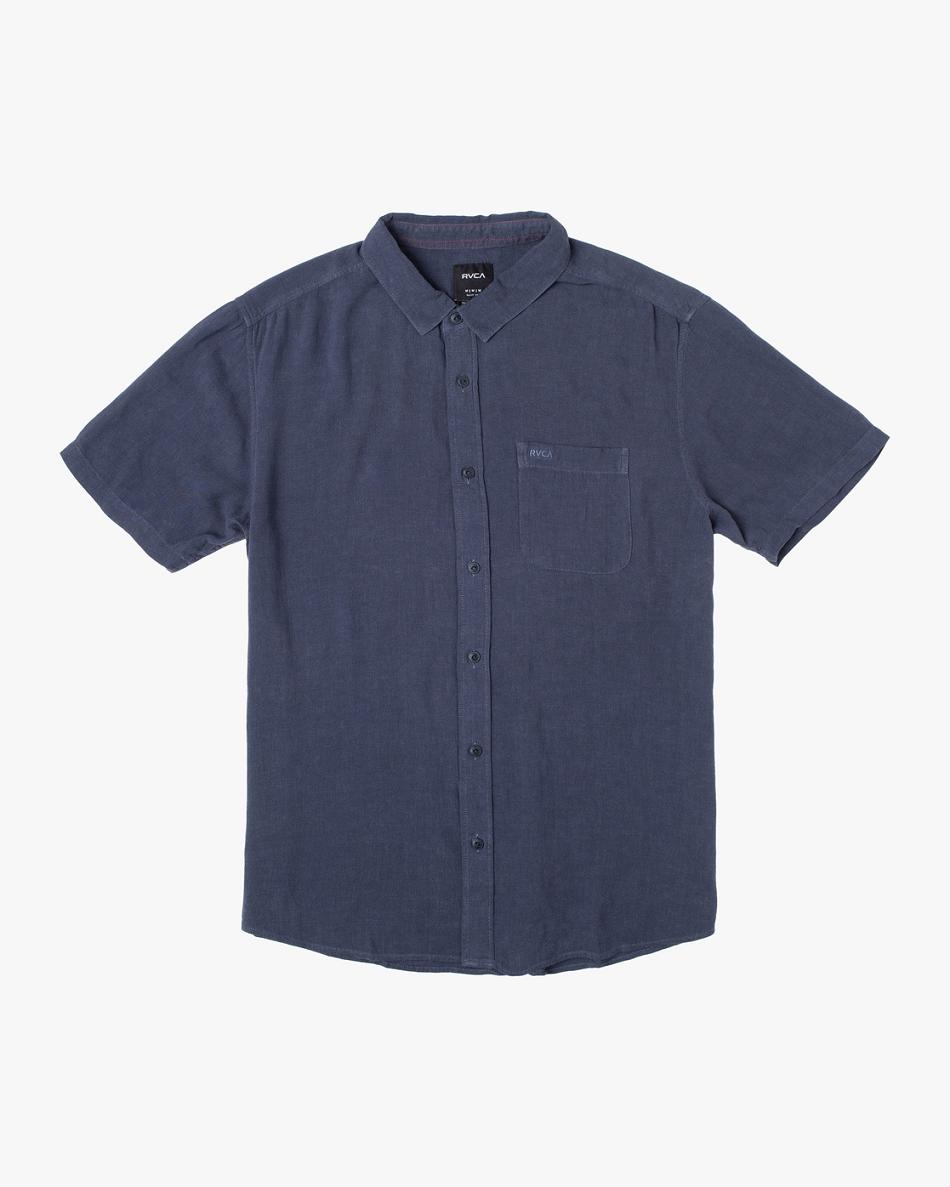 Moody Blue Rvca PTC Woven Short Sleeve Men\'s T shirt | USNEJ48260
