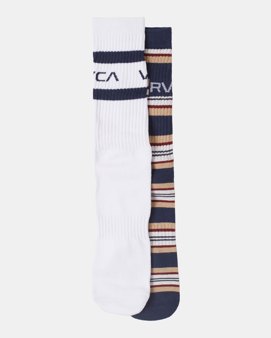 Navy Rvca 2 Pack Stripe Crew Men's Socks | DUSVO34442