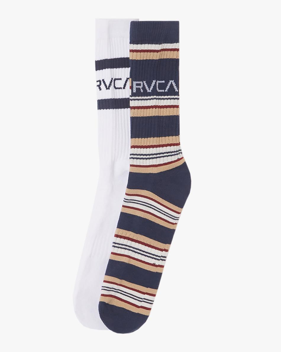 Navy Rvca 2 Pack Stripe Crew Men's Socks | DUSVO34442
