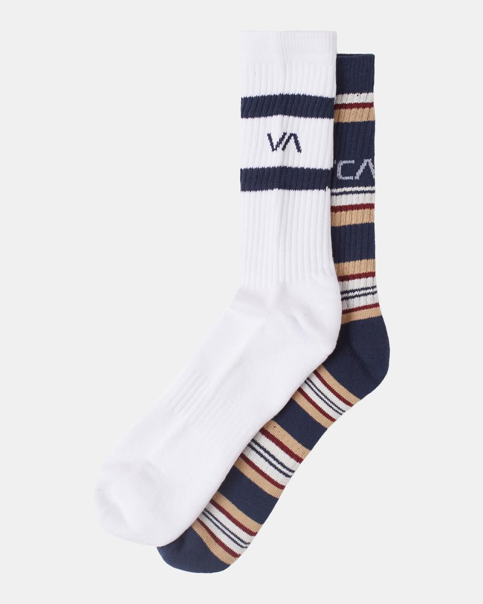 Navy Rvca 2 Pack Stripe Crew Men\'s Socks | DUSVO34442