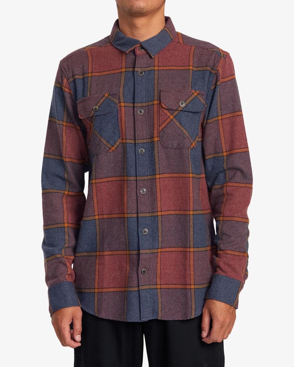 New Moody Rvca Work Flannel Long Sleeve Men's T shirt | GUSUC91483