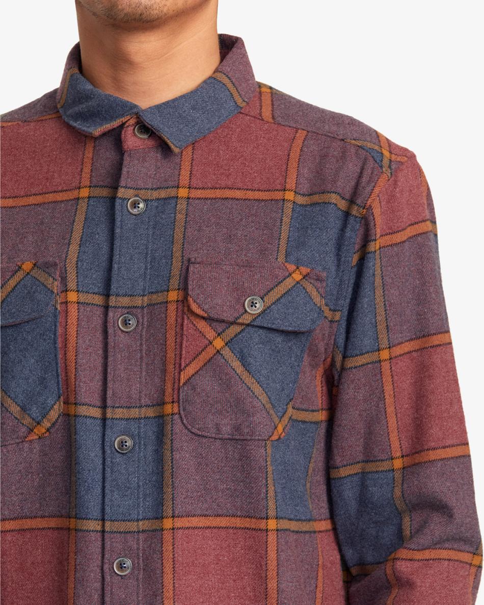 New Moody Rvca Work Flannel Long Sleeve Men's T shirt | GUSUC91483