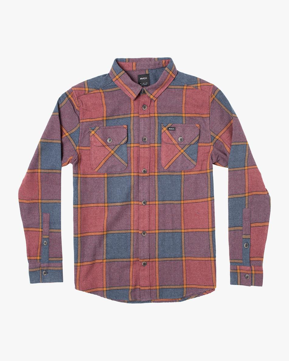 New Moody Rvca Work Flannel Long Sleeve Men\'s T shirt | GUSUC91483