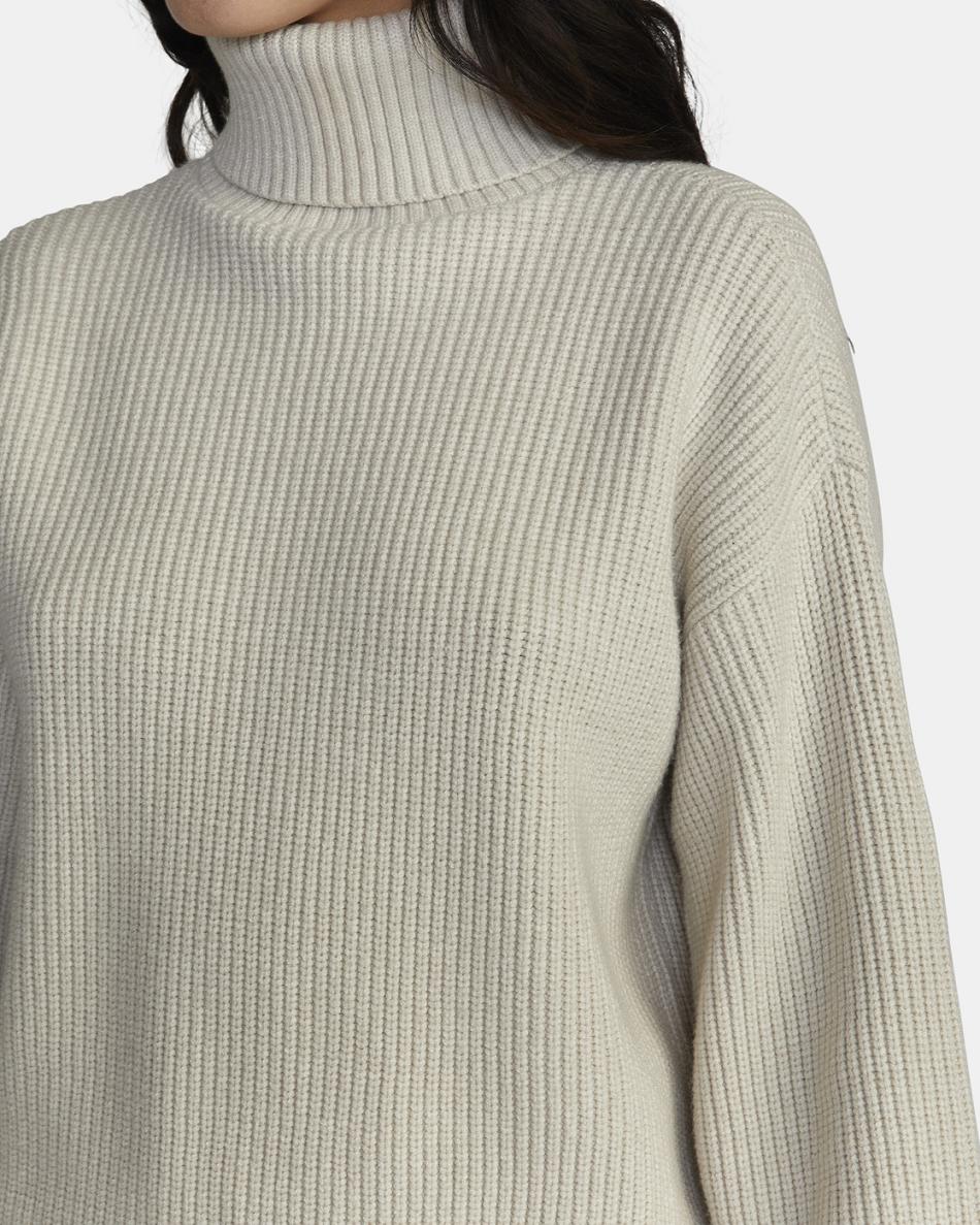 Oatmeal Heather Rvca Vineyard Turtleneck Women's Sweaters | UUSTG20270