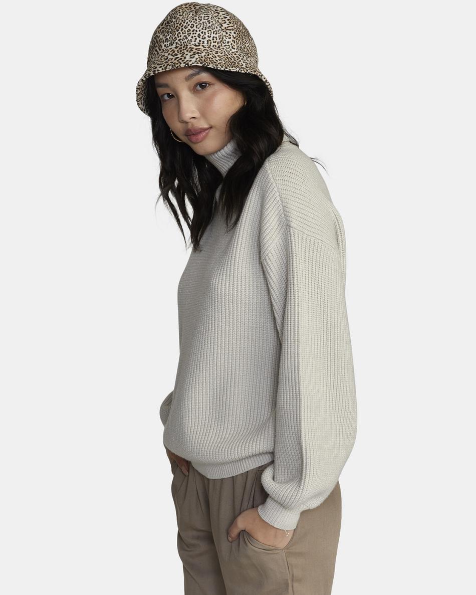 Oatmeal Heather Rvca Vineyard Turtleneck Women's Sweaters | UUSTG20270