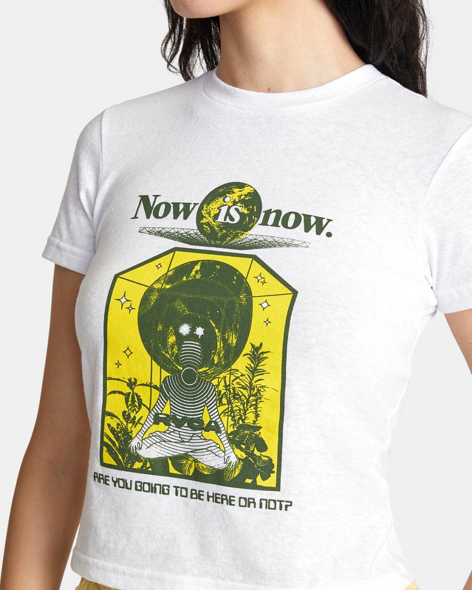 Off White Rvca Now Is Now Shrunken Graphic Women's T shirt | PUSQX37440