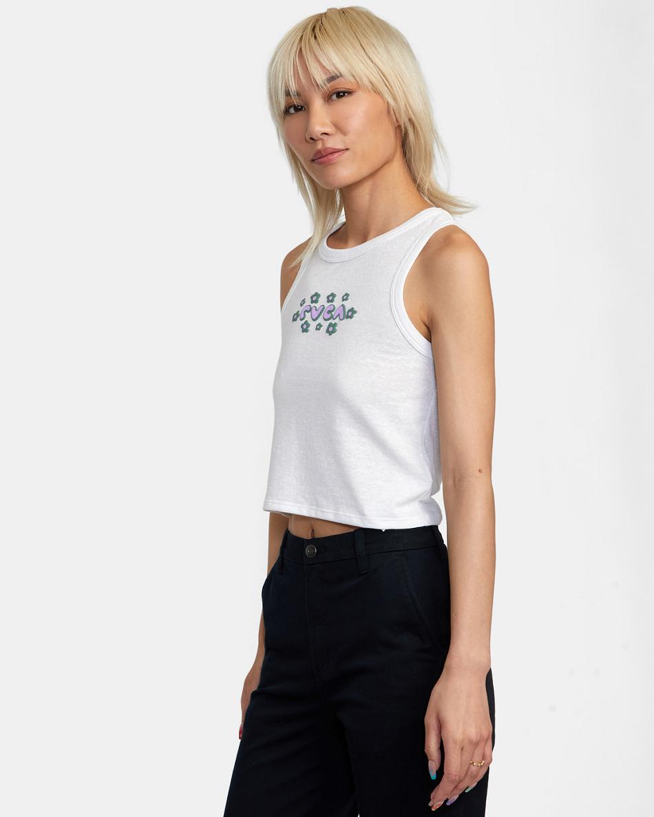 Off White Rvca Retro Puff Graphic Tank Top Women's T shirt | LUSSX86761