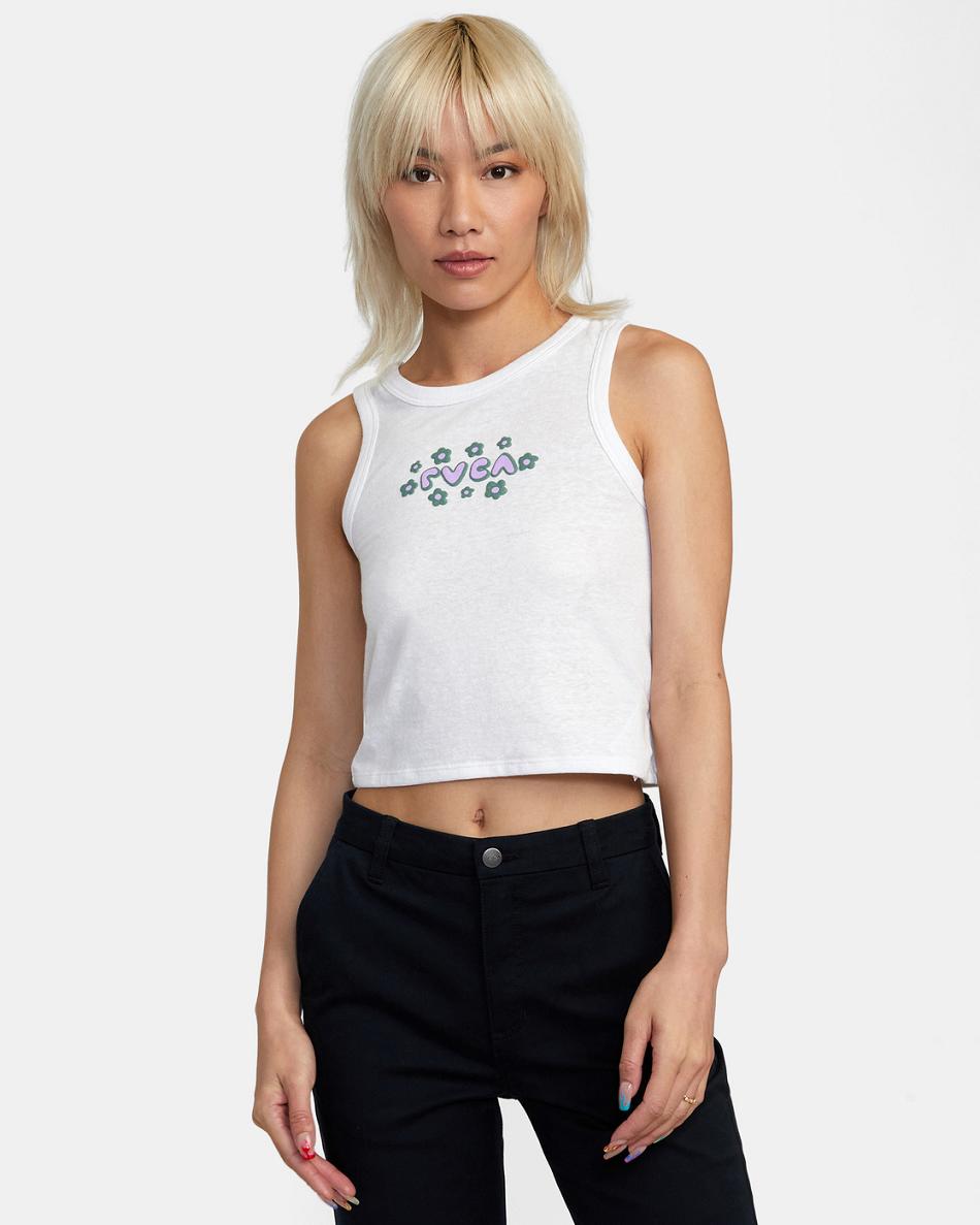 Off White Rvca Retro Puff Graphic Tank Top Women\'s T shirt | LUSSX86761