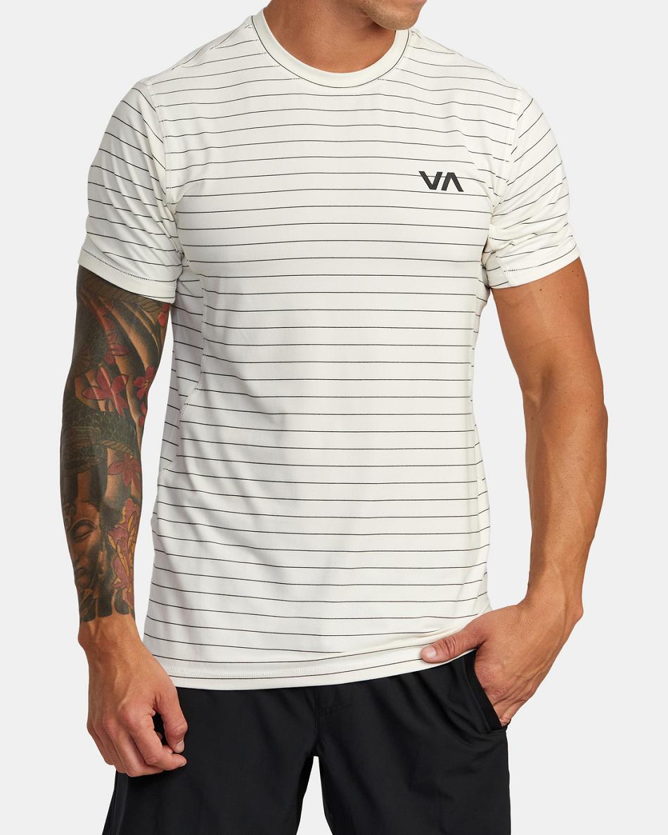 Off White Rvca Sport Vent Stripe Technical Top Men's Short Sleeve | USEAH77408