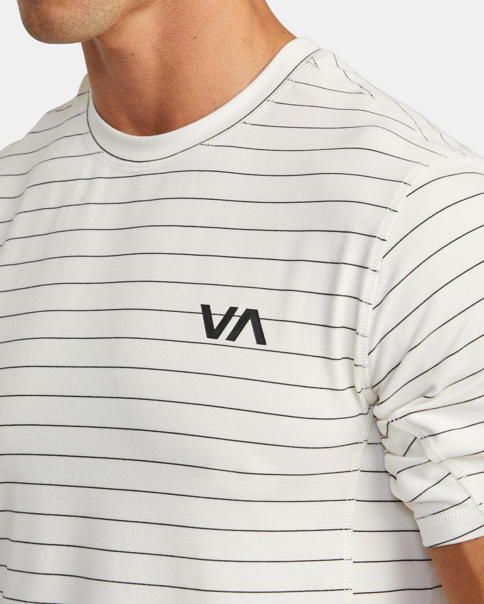 Off White Rvca Sport Vent Stripe Technical Top Men's Short Sleeve | USEAH77408