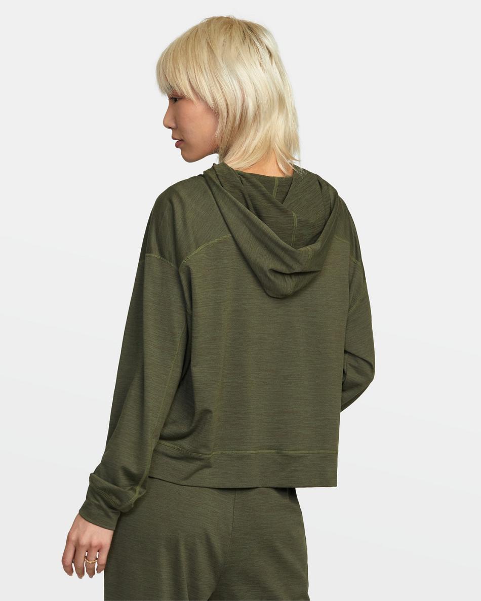 Olive Rvca C-Able Cropped Workout Women's Hoodie | TUSWZ53473