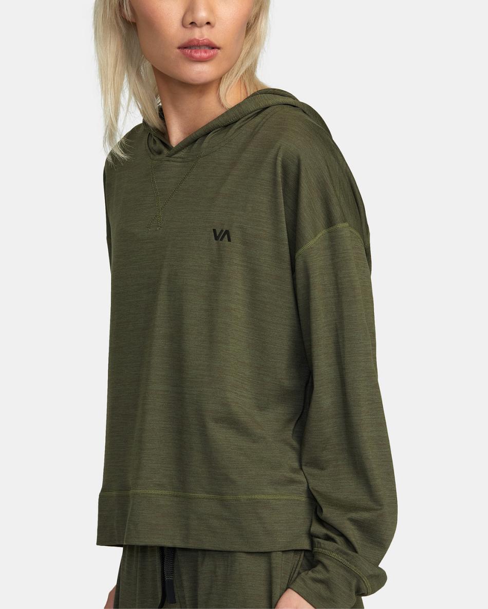 Olive Rvca C-Able Cropped Workout Women's Hoodie | TUSWZ53473