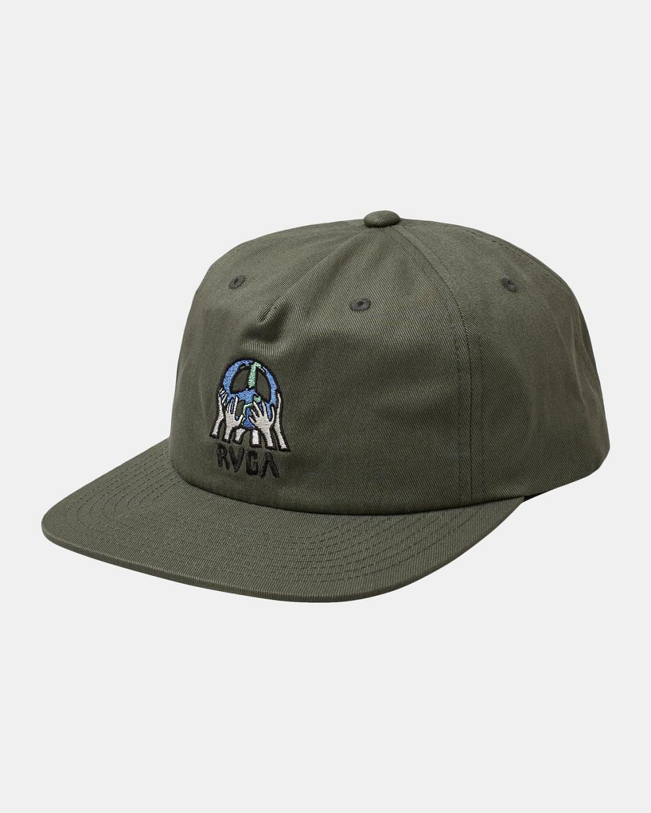 Olive Rvca Earth Corp Snapback Men\'s Hats | TUSPQ11742