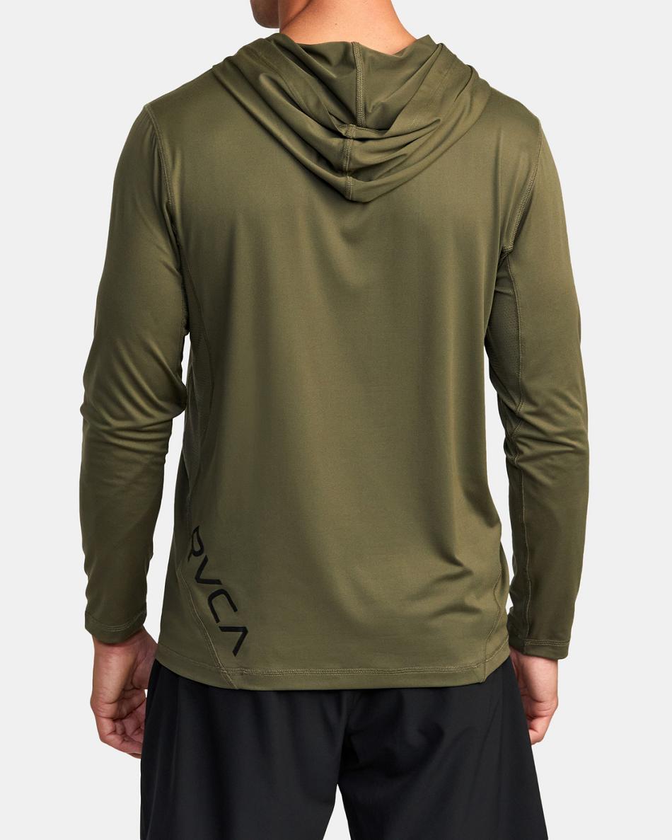 Olive Rvca Sport Vent Technical Hooded Men's Long Sleeve | LUSTR42522