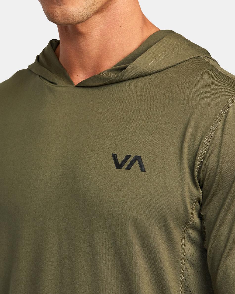 Olive Rvca Sport Vent Technical Hooded Men's Hoodie | QUSUV86659