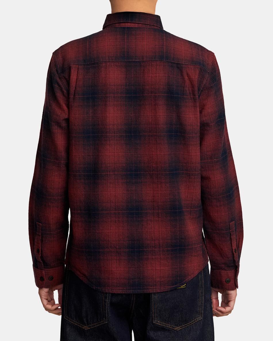 Oxblood Red Rvca Vesuvio Long Sleeve Flannel Men's T shirt | USQCS93903