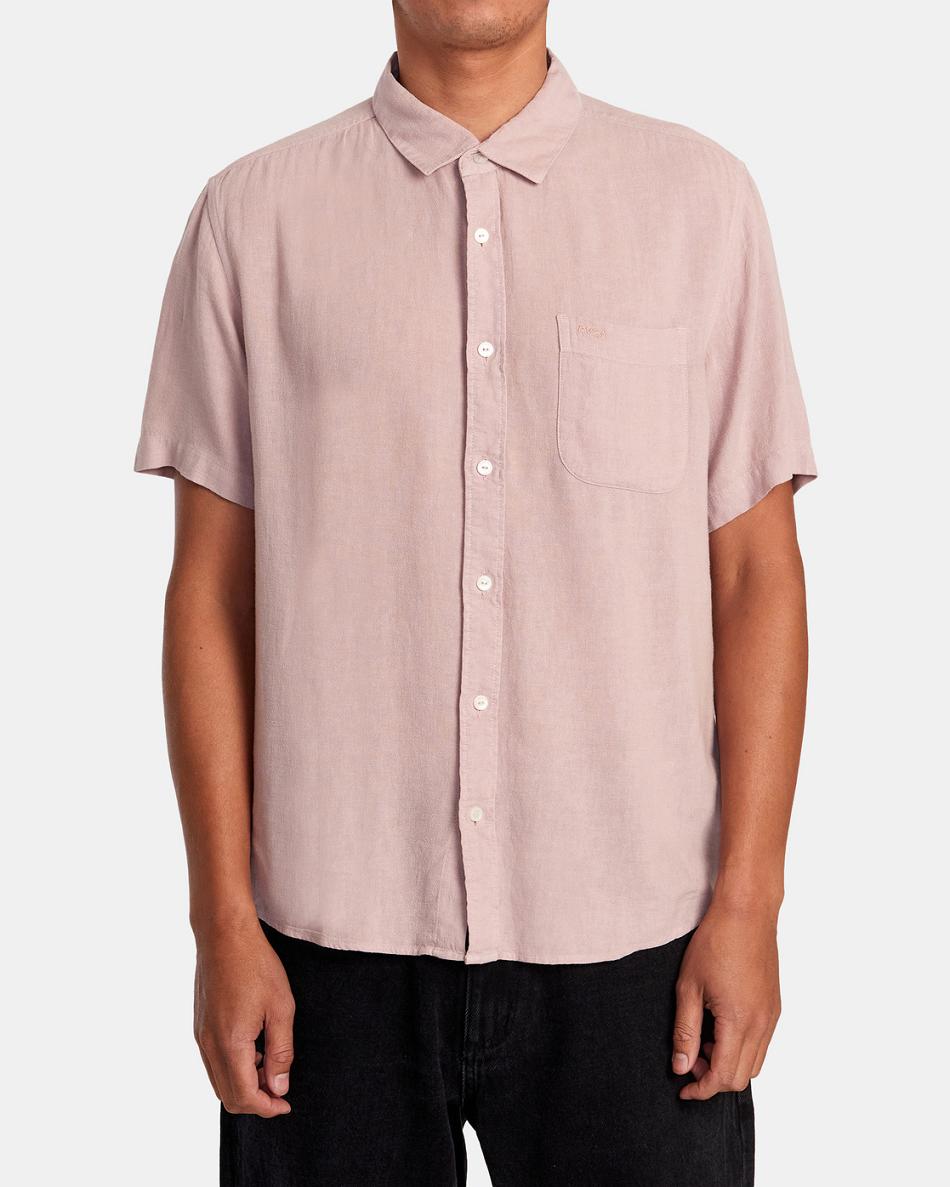 Pale Mauve Rvca PTC Woven Short Sleeve Men's T shirt | ZUSMJ98034