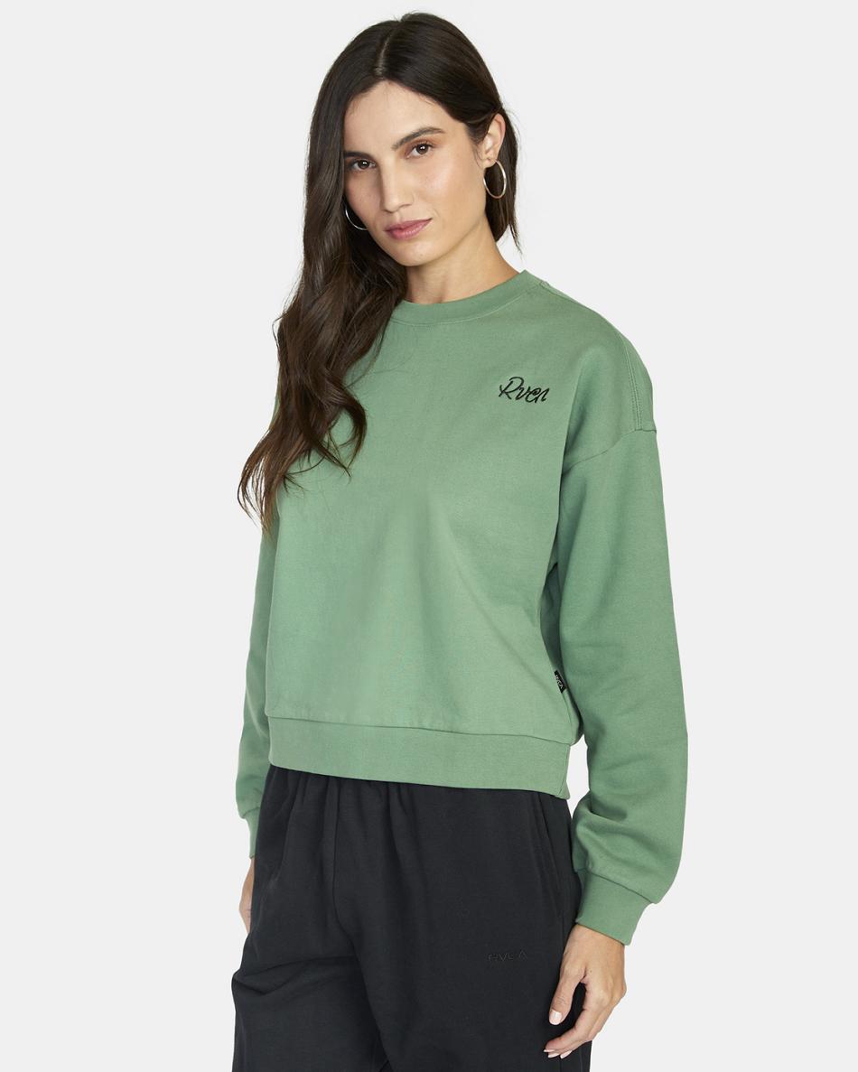 Palm Rvca Script Crewneck Women's Hoodie | USQAV16395