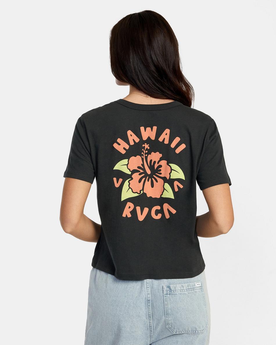 Pirate Black Rvca Hibiscus Hawaii Women's T shirt | USJKU14730