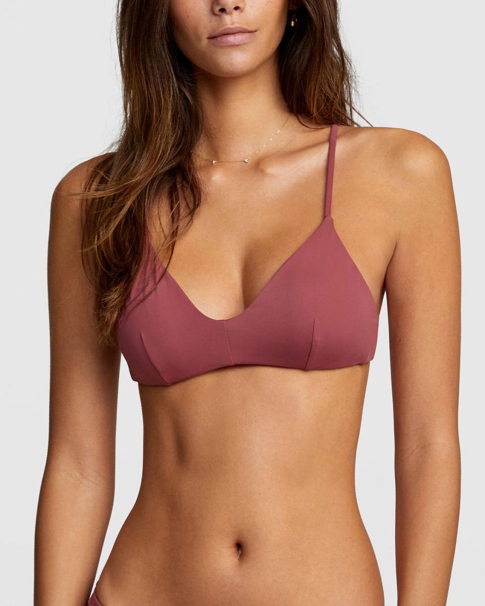 Plum Berry Rvca Solid Crossback Women's Bikini Tops | FUSUI39371