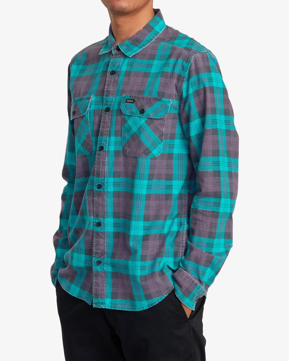 Purps Rvca Panhandle Flannel Men's T shirt | AUSDF70405