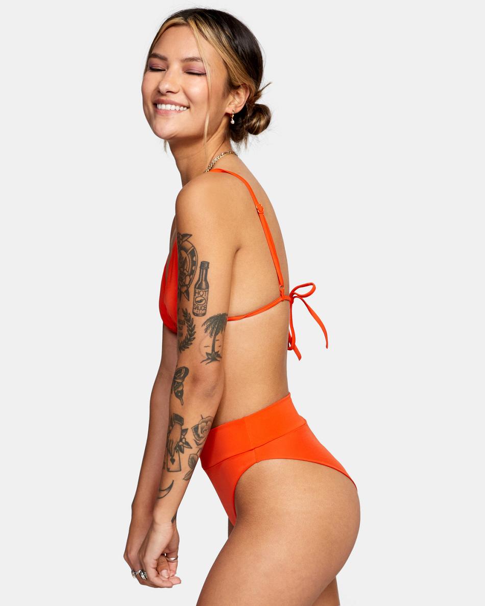 Red Orange Rvca High-Rise Cheeky Women's Bikini Bottoms | GUSEC23193