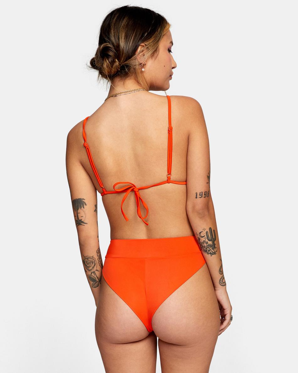 Red Orange Rvca High-Rise Cheeky Women\'s Bikini Bottoms | GUSEC23193