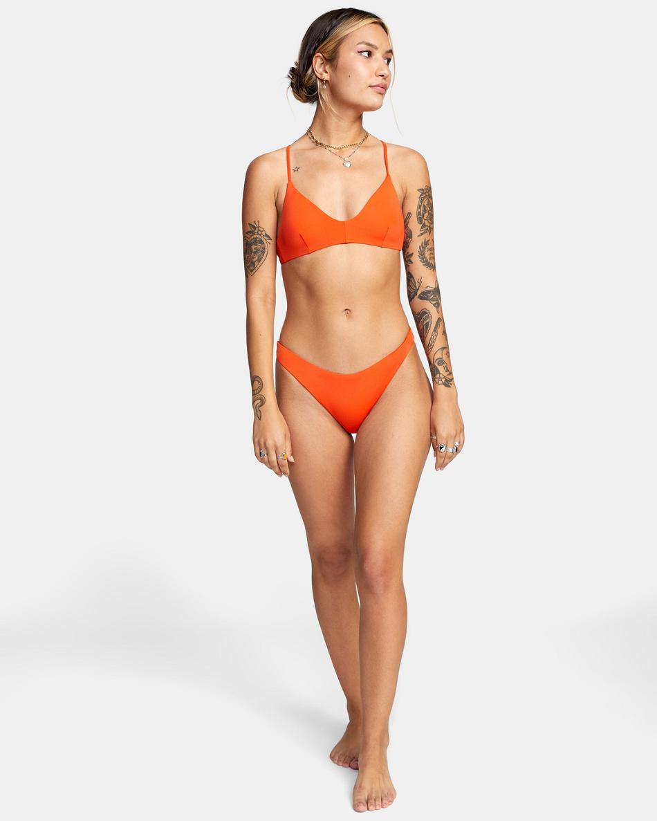Red Orange Rvca Solid Crossback Women's Bikini Tops | USEGJ91608