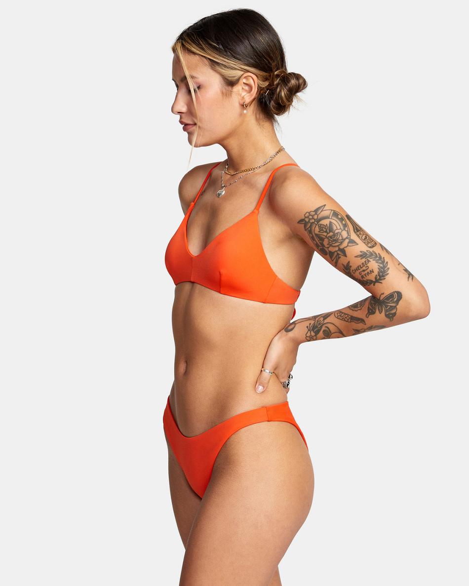 Red Orange Rvca Solid Crossback Women's Bikini Tops | USEGJ91608