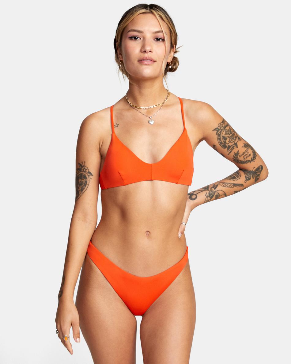 Red Orange Rvca Solid Crossback Women\'s Bikini Tops | USEGJ91608