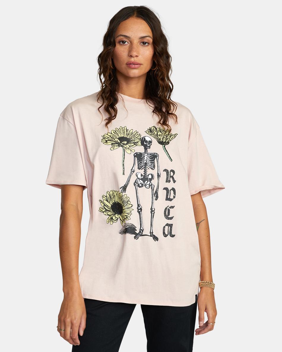 Rose Smoke Rvca Forever Graphic Women\'s T shirt | ZUSMJ69311