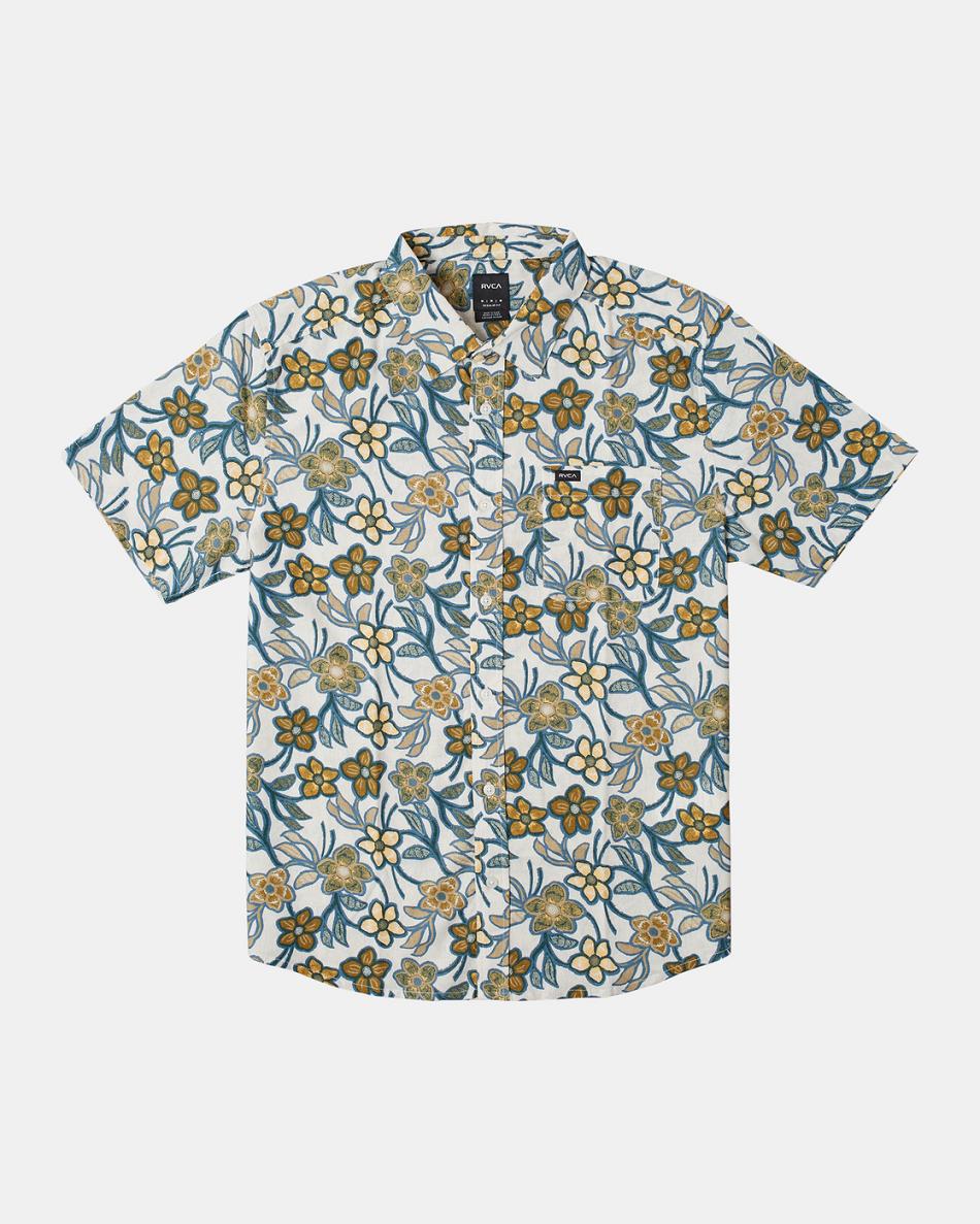 Silver Bleach Rvca Evening Floral Men\'s T shirt | TUSPQ52087