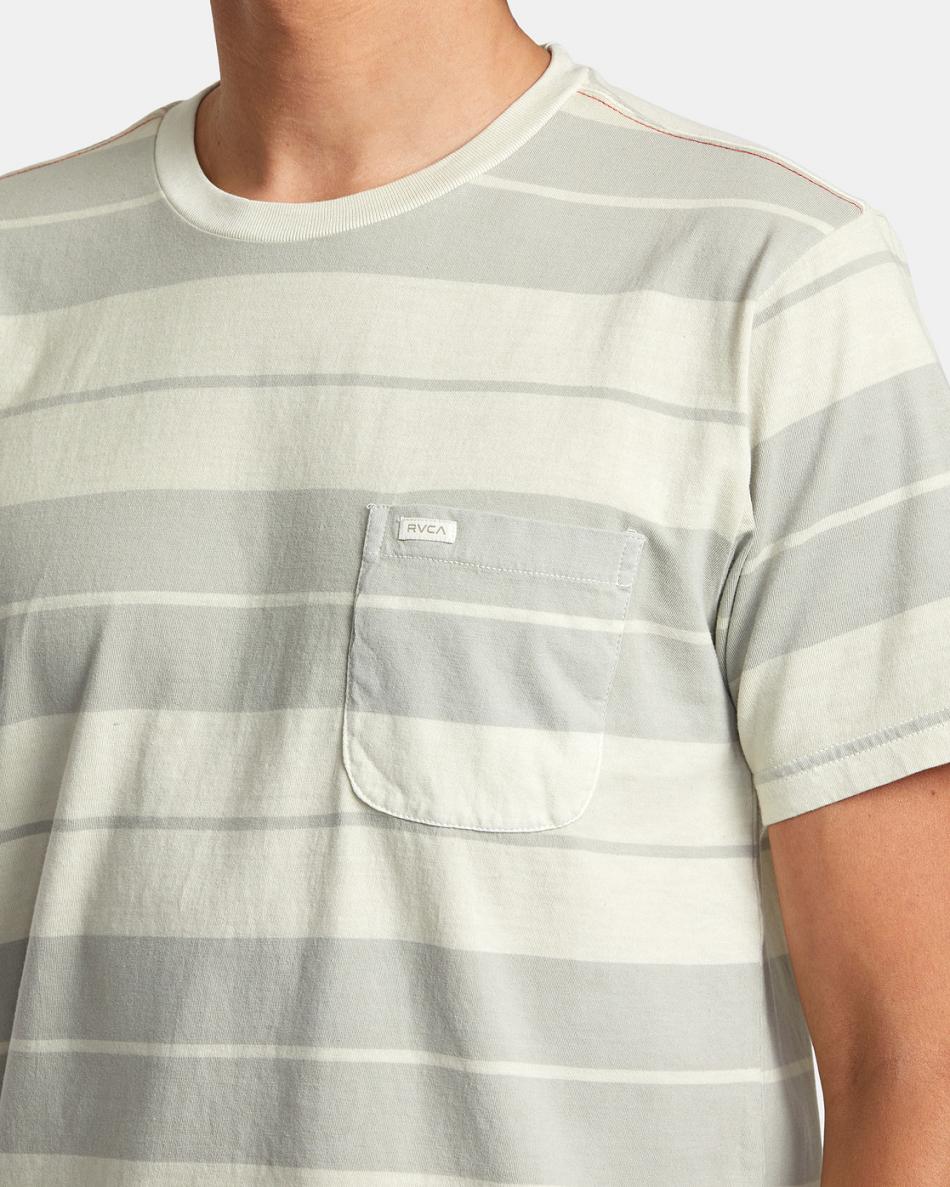 Silver Bleach Rvca PTC Stripe T-Shirt Men's Short Sleeve | GUSUC46739