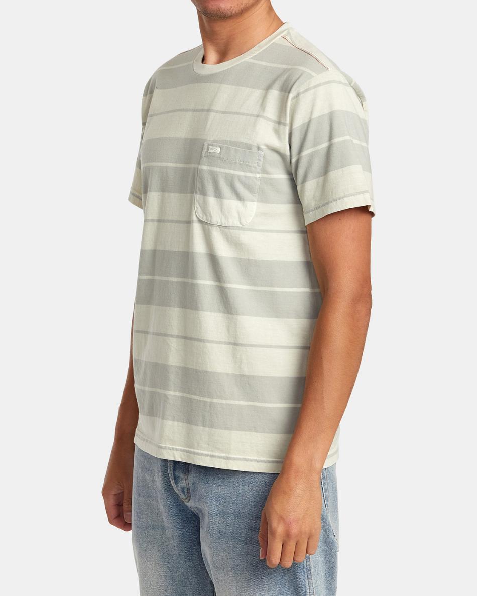 Silver Bleach Rvca PTC Stripe T-Shirt Men's Short Sleeve | GUSUC46739