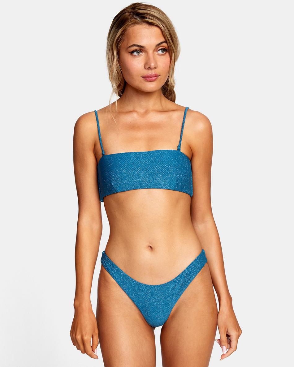 Snorkel Blue Rvca Brightside Cheeky Women's Bikini Bottoms | LUSTR24348