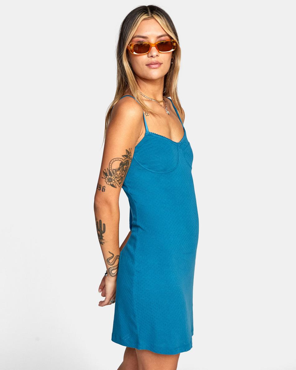 Snorkel Blue Rvca Just Friends Pointelle Women's Dress | LUSTR87025
