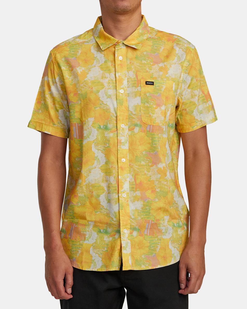 Spectra Yellow Rvca Sussingham Short Sleeve Men's T shirt | USJBT52678