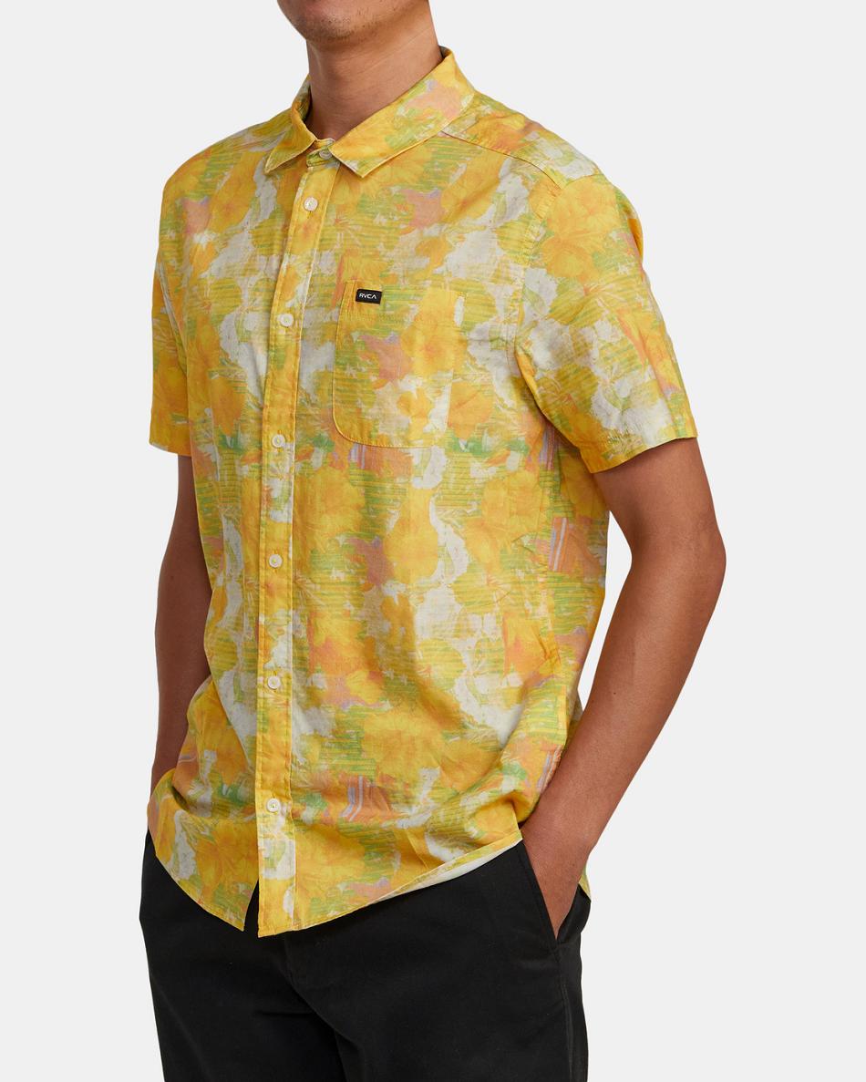 Spectra Yellow Rvca Sussingham Short Sleeve Men's T shirt | USJBT52678