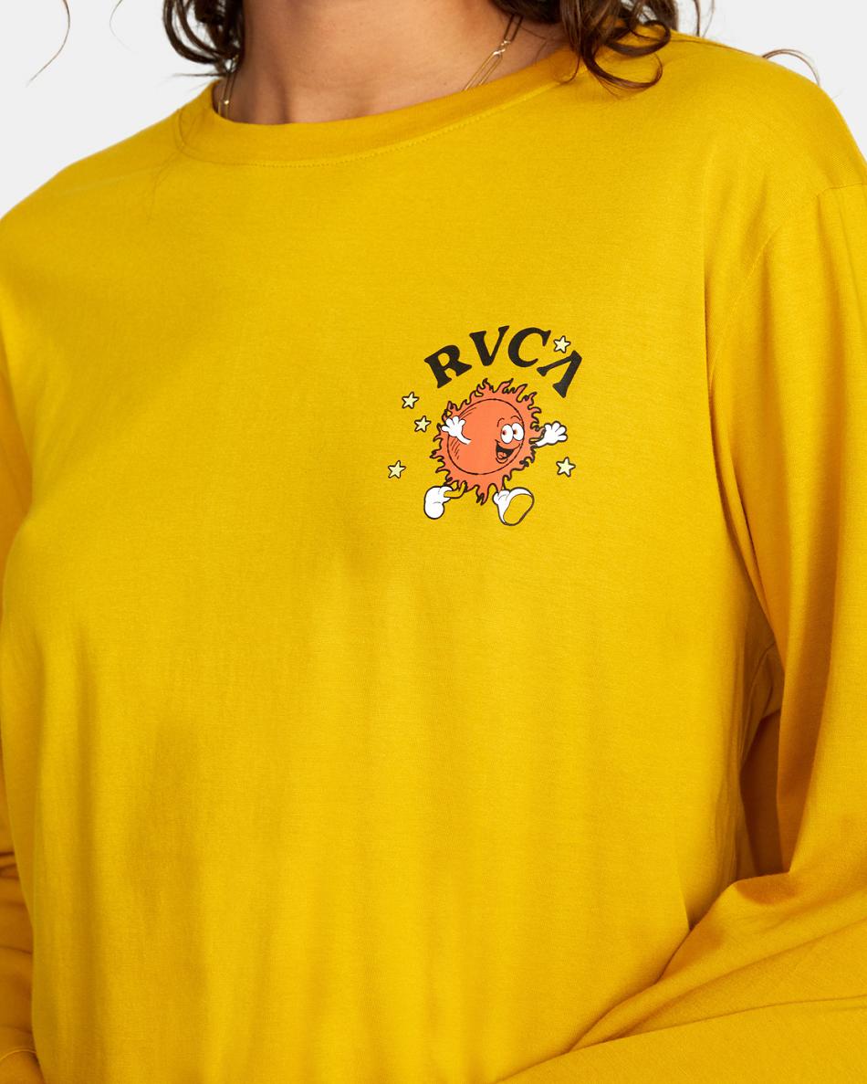 Tawny Gold Rvca Fiery Long Sleeve Women's T shirt | TUSWZ96290