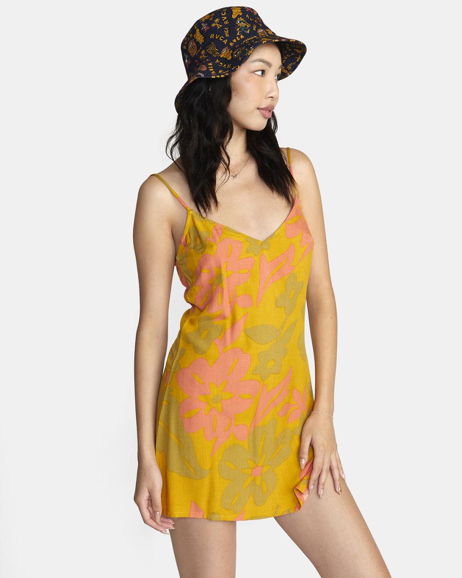 Tawny Gold Rvca Slip Up Slip Women's Dress | XUSGW85498